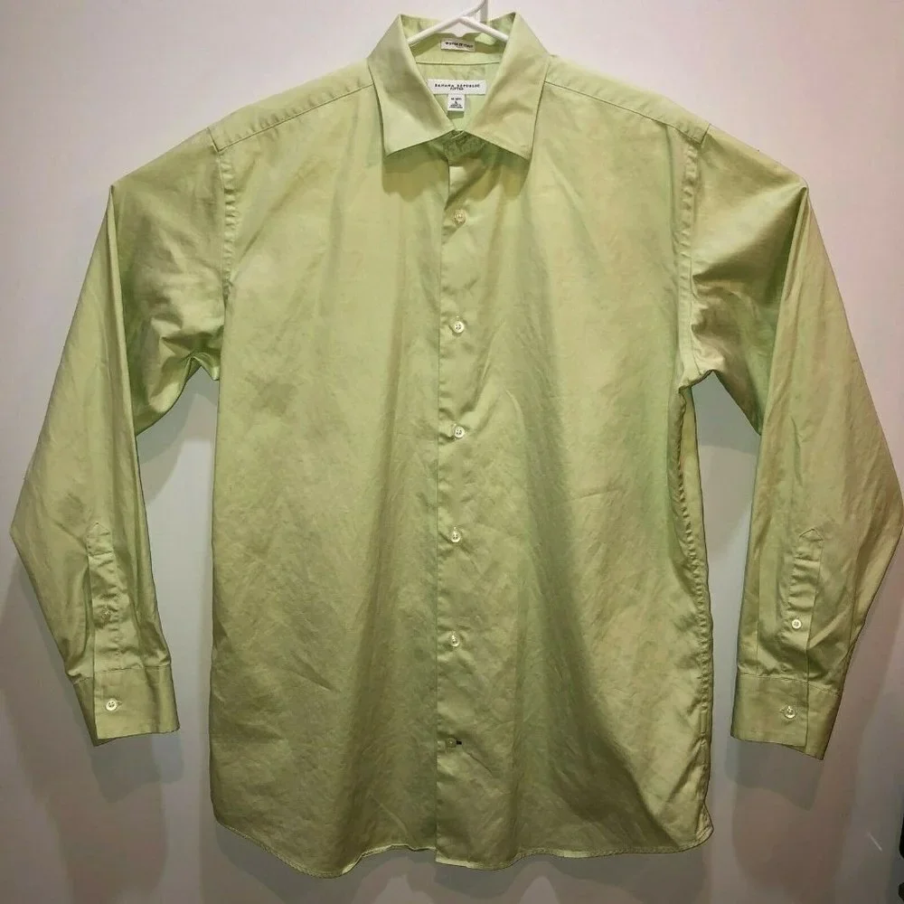 Banana Republic Large Sz 16-16.5 Green Fitted Long Sleeve Button Front Shirt